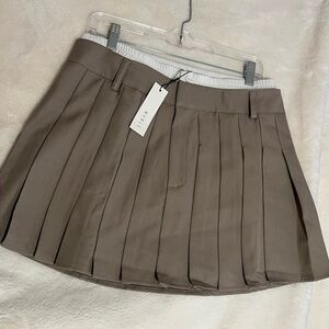 Women Maje Taupe Pleated Mini Skirt L